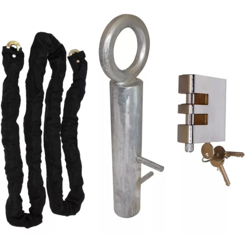 Kit complet de sécurisation au sol - Cadenas blindé 3 clés + Chaîne 2 mètres acier trempé + Anneau scellé acier