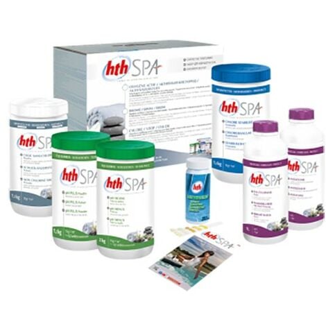 Kit complet de traitement hth Spa au chlore - 5,6 kg + 2 l