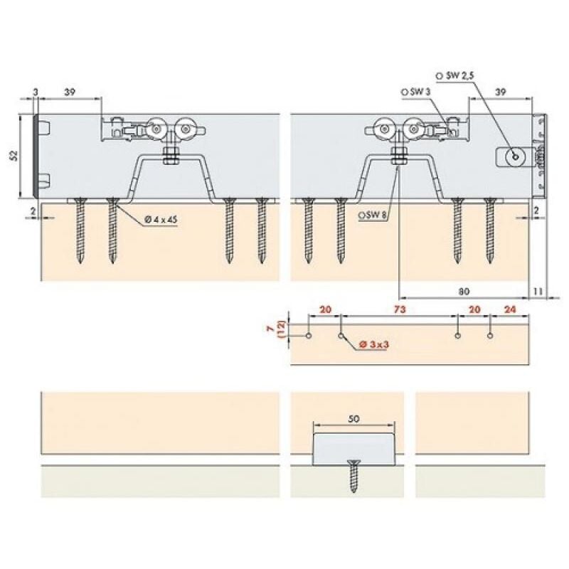Kit complet eku-porta 40 h - pour 1 porte - avec amortisseurs - rail 2000 mm Hawa
