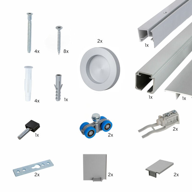 Schulte - Kit complet Ferrure pour portes coulissantes en bois jusqu'à 1025 mm, capacité de 80 kg rail de roulement raccourcissable