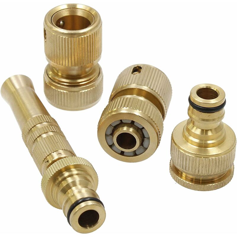 Fontainebleau - Kit Complet Lance en Laiton de 3/4' mâle, Deux raccords Rapides Femelle pour Tuyau de 1/2' (15 mm) et buse tuyaux avec réglage de Jet