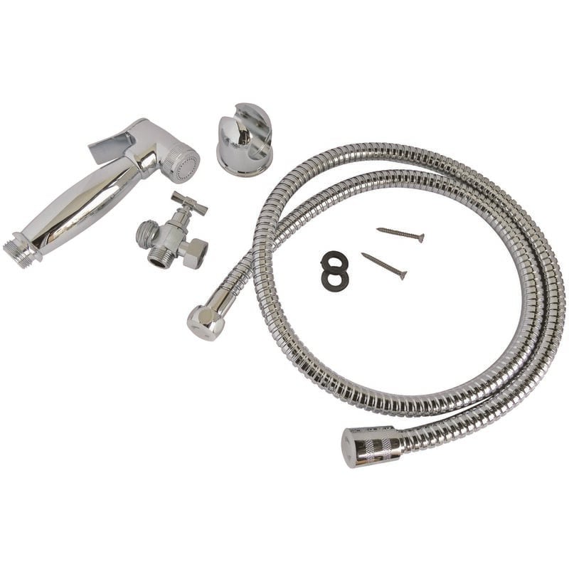 Kit hygiène wc. Robinet 3 voies + Douchette laiton + Flexible 1,2m +Support