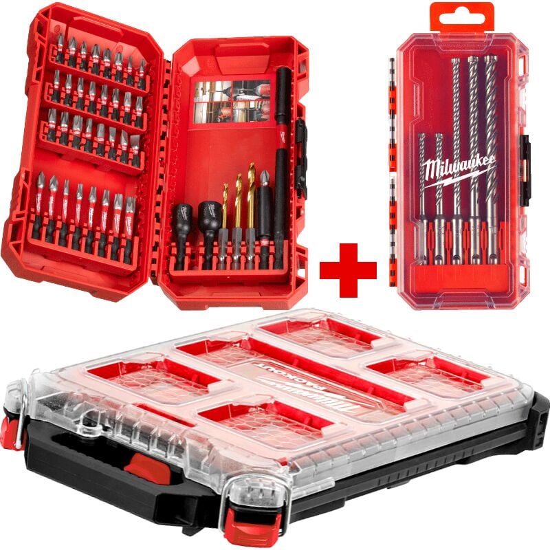 kit complet MILWAUKEE PACKOUT forets SDS-Plus MX4 et embouts SHOCKWAVE​ (45 pcs)