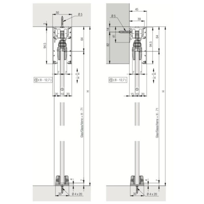 Hawa - Kit complet Porta 40 ge pour porte en verre 40kg - finition inox - épaisseur 6 à 8 mm - longueur de 2 m