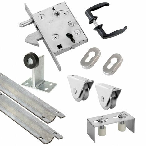 Kit complet portail coulissant roue acier à gorge V en applique Ø80x20mm + rail 6m ESTEBRO