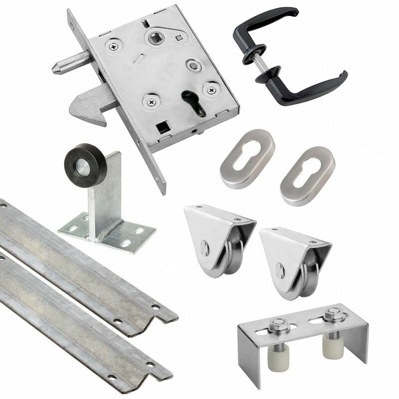 Kit complet portail coulissant roue acier à gorge v en applique Ø80x20mm + rail 6m Estebro