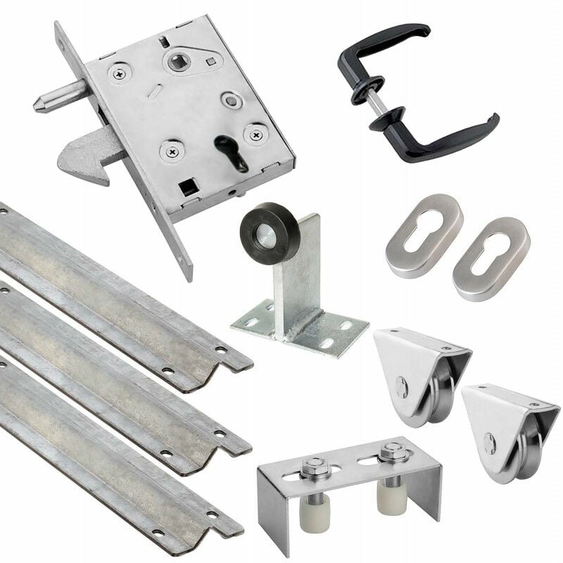 Kit complet portail coulissant roue acier à gorge v en applique Ø80x20mm + rail 9m Estebro