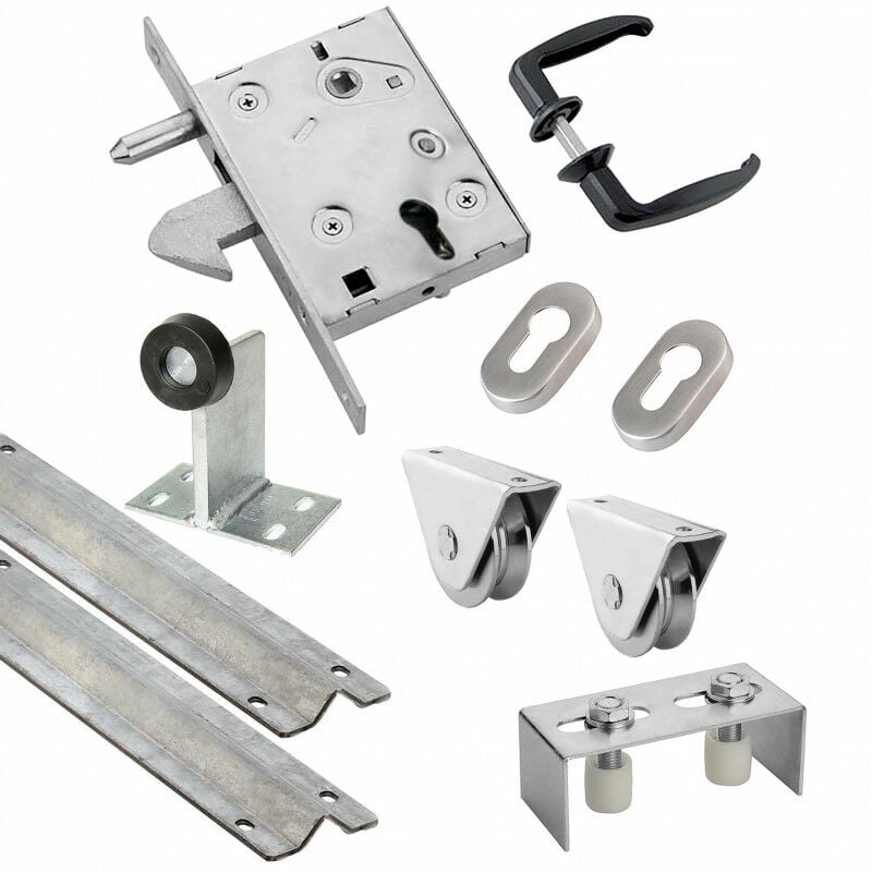 Kit complet portail coulissant roue acier à gorge v en applique Ø100x20mm + rail 9m Estebro