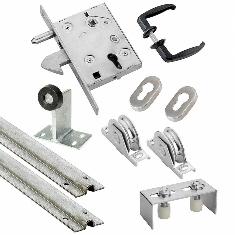 Kit complet portail coulissant roue acier gorge en u à encastrer Ø80x20mm + rail 6m Estebro