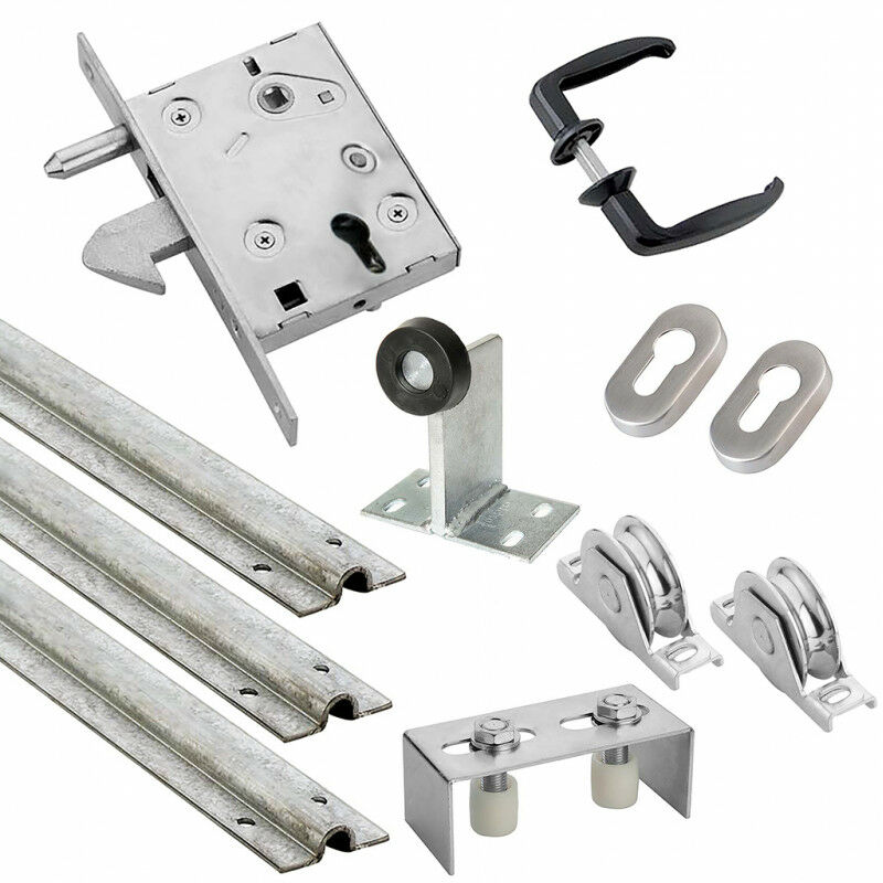 Kit complet portail coulissant roue acier gorge en u à encastrer Ø100x20mm + rail 9m Estebro