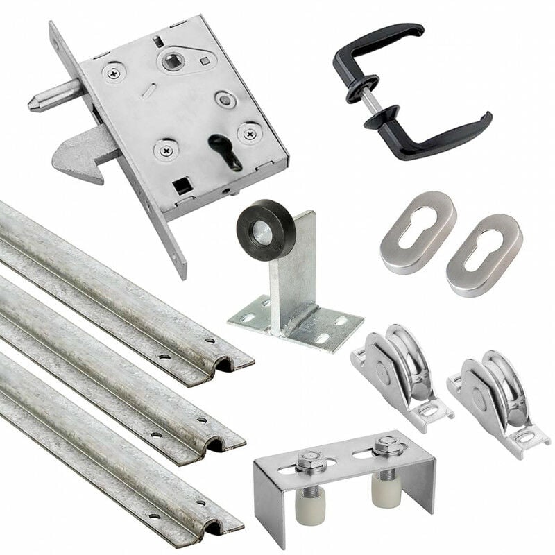 Kit complet portail coulissant roue acier gorge en u à encastrer Ø100x16mm + rail 9m Estebro