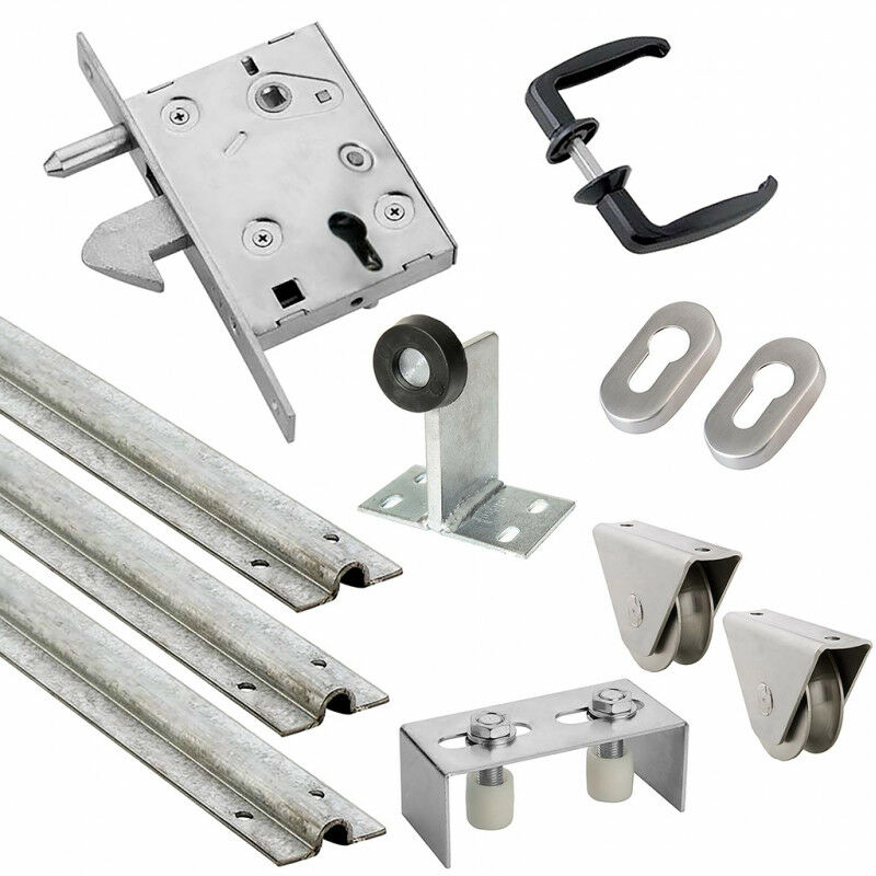 Kit complet portail coulissant roue acier gorge u en applique Ø100x20mm + rail 9m Estebro