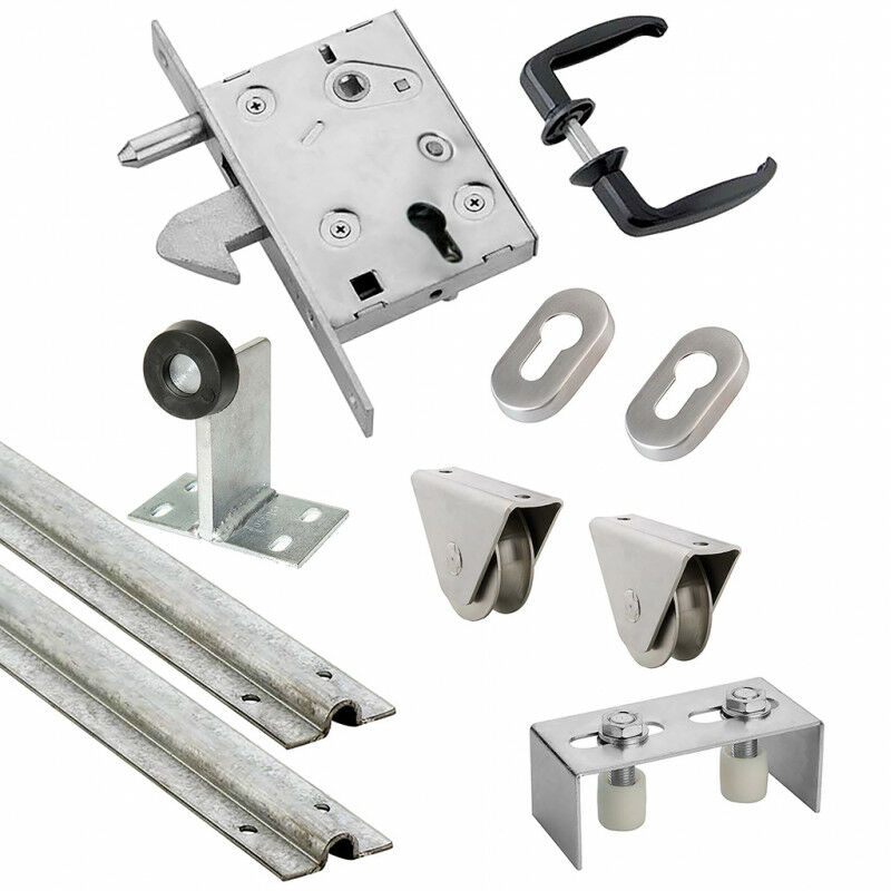 Kit complet portail coulissant roue acier gorge u en applique Ø100x20mm + rail 6m Estebro
