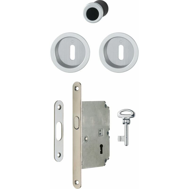 Set pour porte coulissante F94 chromé satiné à clé l Hoppe 3947902