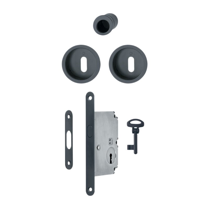 Hoppe - Serrure pour portes coulissantes - Axe : 50 mm - Décor : Noir mat - Modèle : Clé l - Pour porte d'épaisseur : 35 à 52 mm - Version : a