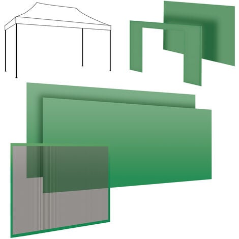 Kit complet pour gazebo 3x4m : 2 bâches latérales 4,5 + 1 bâche latérale 3m + bâche de porte + moustiquaire verte
