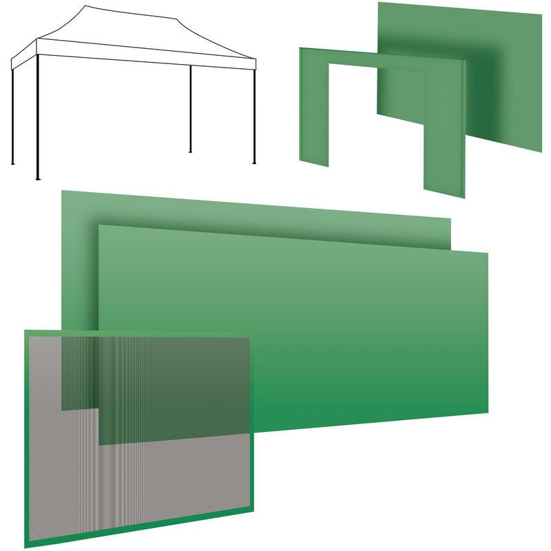 Frankystar - Kit complet pour gazebo 3x4m : 2 bâches latérales 4,5 + 1 bâche latérale 3m + bâche de porte + moustiquaire verte