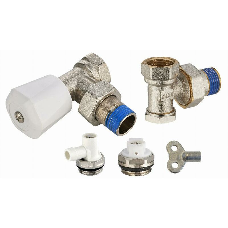 Noyon&thiebault - Kit radiateur : 1 robinet manuel équerre mâle M1/2' (15x21) + coude de réglage mâle M1/2' + 1 robinet de vidange à bec orientable