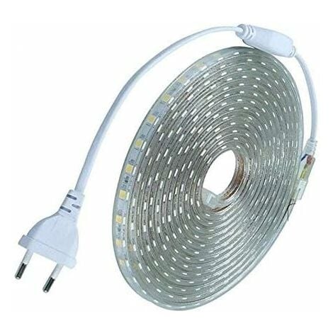 Kit complet ruban led 10 mètres 220V silicone étanche IP68 blanc froid 6000°K SMD5050 60led/m - pas besoin de transfo