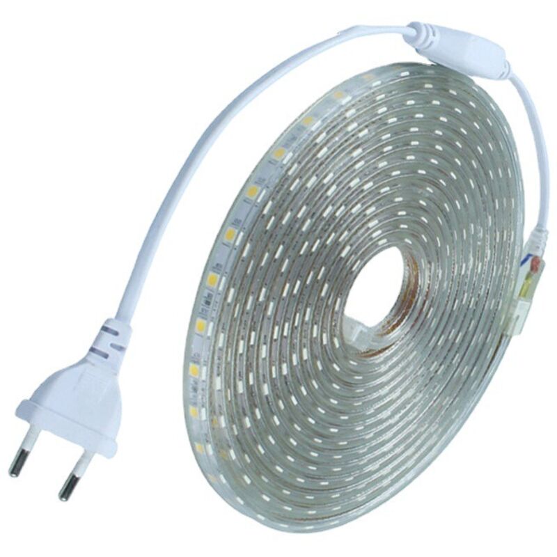 Ruban LED 10 mètres 220V étanche IP68 blanc froid 6000°K SMD5050 60led/m – Installation facile pour intérieur et extérieur