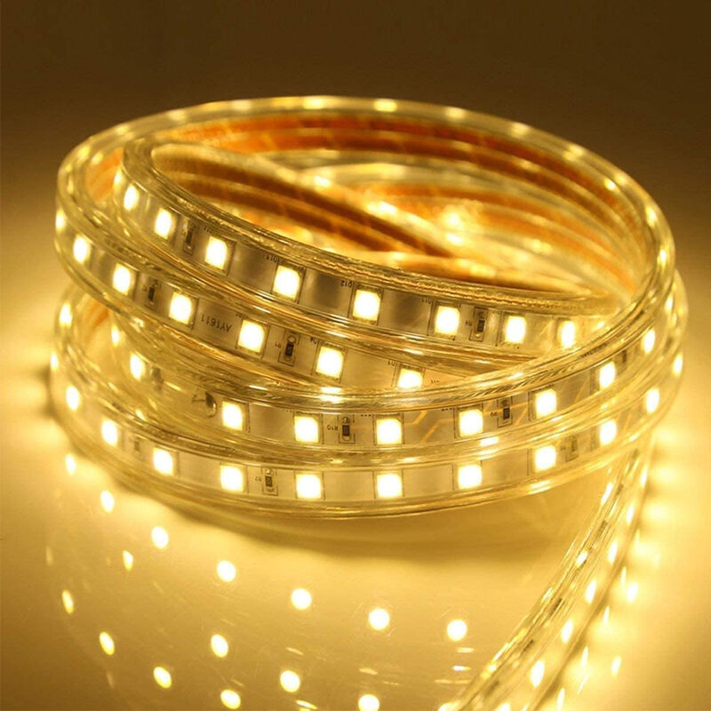Kit complet ruban led 5 mètres 220V IP65 led avec prise,pas besoin de transfo - Lumière chaude