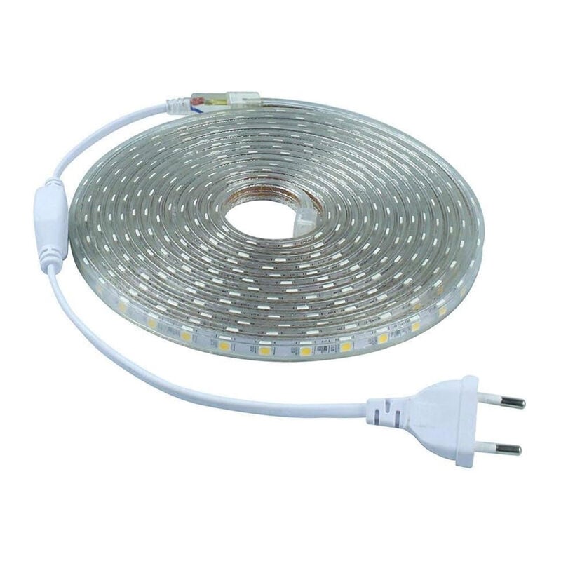 Kit complet ruban led 5 mètres 220V IP65 led avec prise,pas besoin de transfo - Lumière blanc