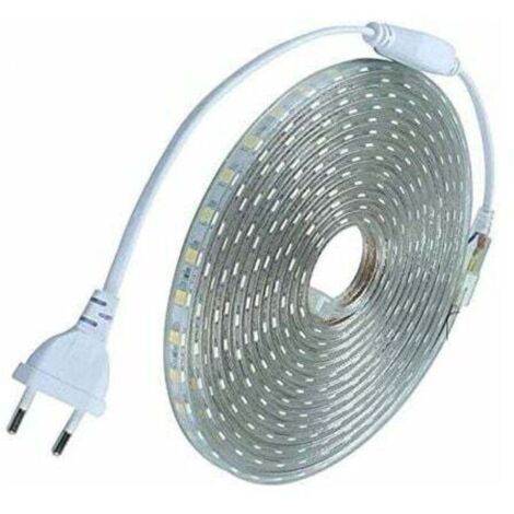 ERSANDY Kit complet ruban led 5 mètres 220V silicone étanche IP68 blanc froid 6000°K SMD5050 60led/m - pas besoin de transfo Largeur 8mm