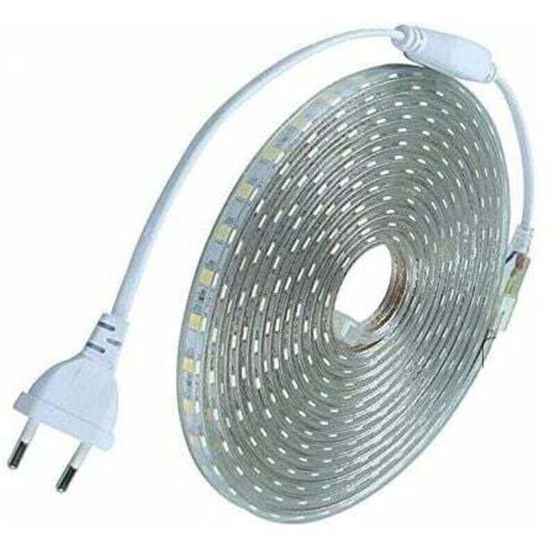 Kit complet ruban led 5 mètres 220V silicone étanche IP68 blanc froid 6000°K SMD5050 60led/m - pas besoin de transfo Largeur 8mm