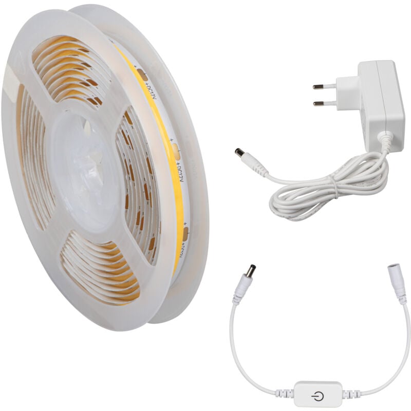 Kit Complet Ruban led cob avec Contrôleur et Alimentation Dimmable 8W/m 720lm/m IP00 3m - Blanc Naturel 4000K