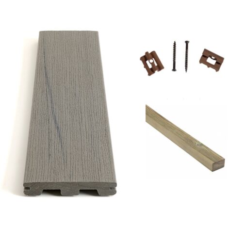 Kit complet terrasse composite Timbertech sea salt 40m² avec lambourdes PIN et clips - Longueur lame 366cm