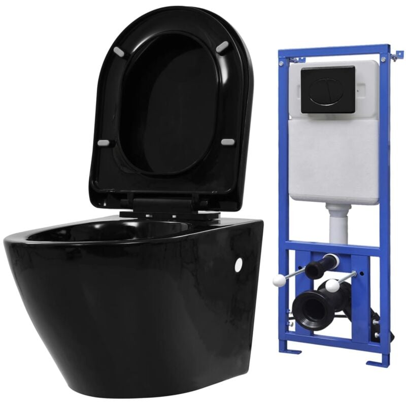 Helloshop26 - Kit complet toilette suspendue au mur avec réservoir caché céramique noir