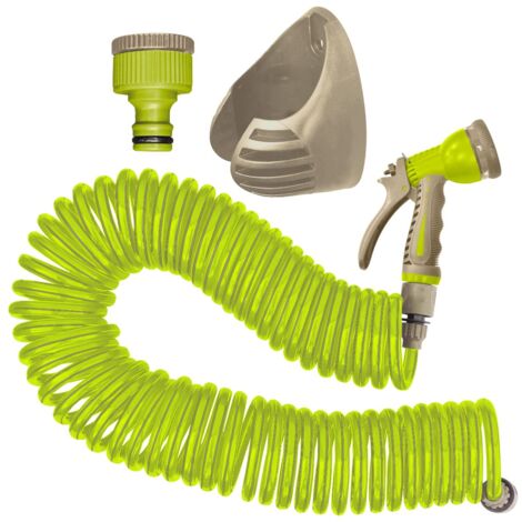 Kit Complet Tuyau d'Arrosage Serpentin Jardibric avec Pistolet Support et Raccord Rapide à Assemblé