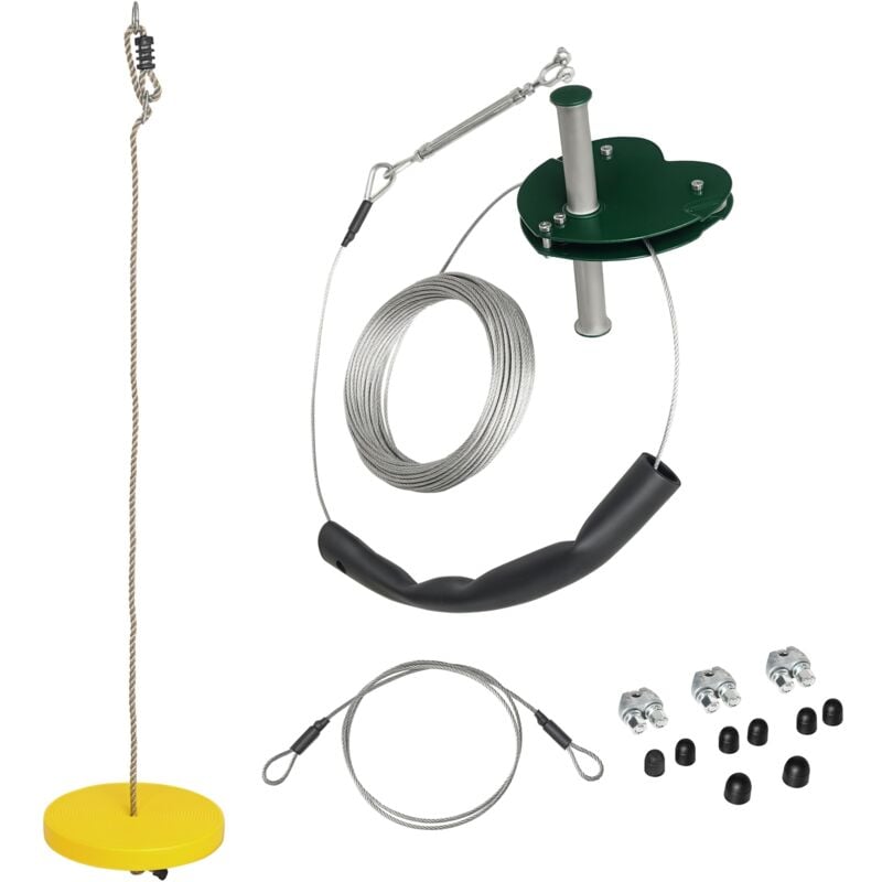 Outsunny - Kit complet tyrolienne 25 m - câble épais, poulie, poignées antidérapantes, assise pe - accessoires inclus