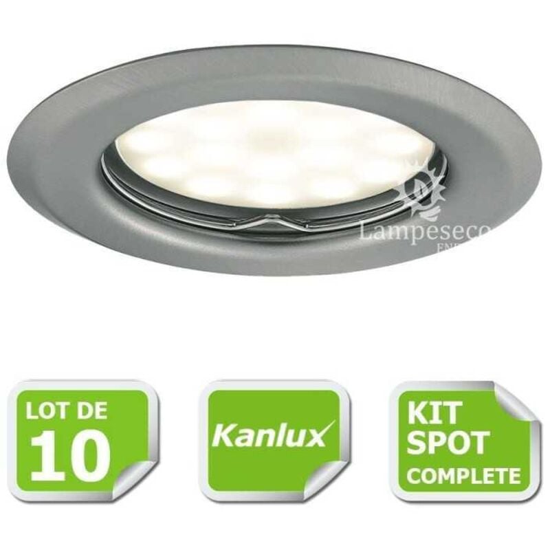 Kit complete de 10 Spots encastrable chrome mat marque Kanlux avec GU10 led 5W Blanc Chaud