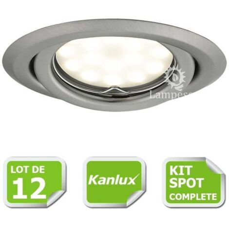 Kit complete de 12 Spots encastrable chrome mat orientable marque Kanlux avec GU10 LED 5W blanc froid 6000K