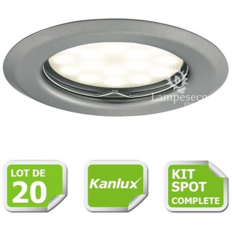 Kit complete de 20 Spots encastrable chrome mat marque Kanlux avec GU10 LED 5W Blanc Chaud