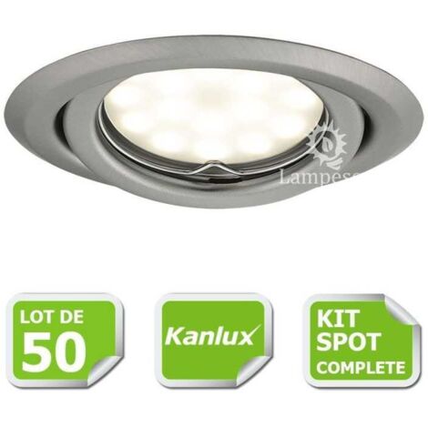 Kit complete de 50 Spots encastrable chrome mat orientable marque Kanlux avec GU10 LED 5W  blanc froid 6000K