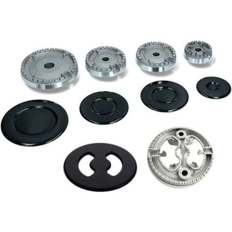 WHIRLPOOL Kit Completo Bruciatori Piattelli Spartifiamma, Piano Cottura 5 Fuochi con Tripla Corona, Ariston Indesit Hotpoint Nardi, Colore Nero Smaltato Lucido
