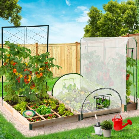 Kit completo de 3 cubetas modulares para huerto e invernadero de tomates + enrejado + cubierta