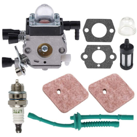 Kit completo de carburador para desbrozadoras FS38, FS45 y FS55: incluye juntas, manguera, bujía, filtro de aire y combustible. Compatible con STIHL.