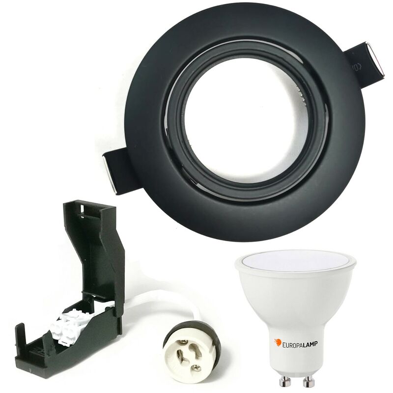 Image of Europalamp - Kit completo di downlight da incasso nero opaco con GU10 led 5W eqv. 40W bianco neutro 4500K