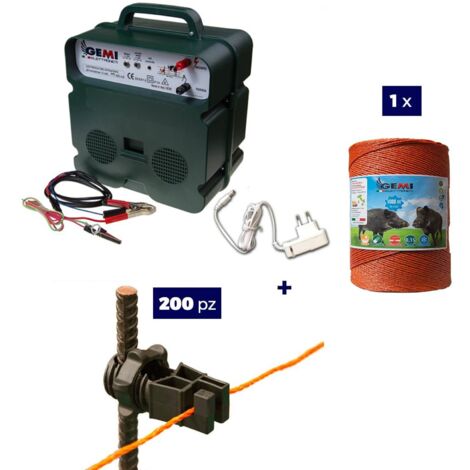 Kit completo Para Pastor Eléctrico : 1x Electrificador 12V / 220 V + 1x hilo canductores 1000 mt 6 mm² + 200 Aisladores para postes de Hierro - Cerca Eléctrica Valla Eléctrica para animales jabalívaca