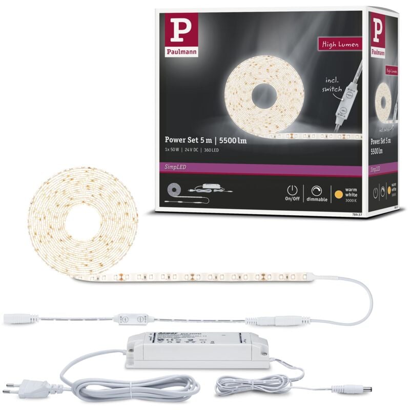 SimpLED 78957 Kit completo striscia led con spina 24 v 5 m Bianco caldo 1 pz. - Paulmann