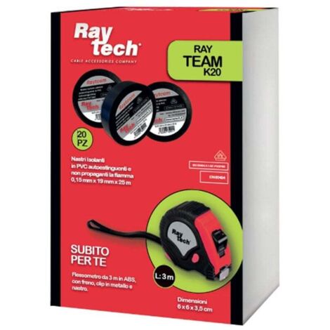 Kit composto da 20pcs nastri isolanti in PCV colore nero 25m + metro da 3mt omaggio Raytech RAYTEAM K20