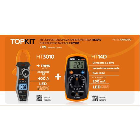 HT ITALIA Kit Composto Da Pinza Amperometrica HT3010 E Multimetro Tascabile HT14D
