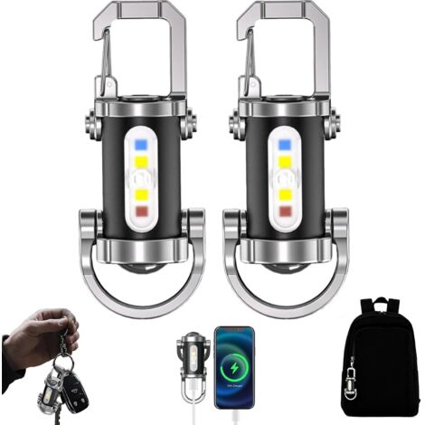 Kit comprenant 2 lampes porte-clés rechargeables et un chargeur de téléphone portable, 1200 lumens, 7 modes d'éclairage, résistant à l'eau. - AquaForge