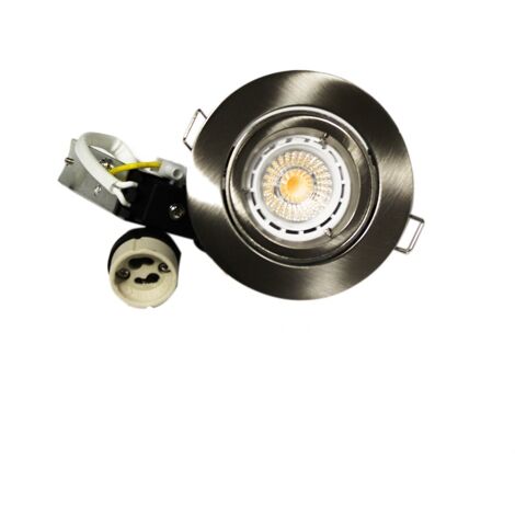 Kit comprenant une GU10 5W un support et une culot  Couleur LED: Blanc Chaud (2800-3200K) - Couleur support: Métal Brossé