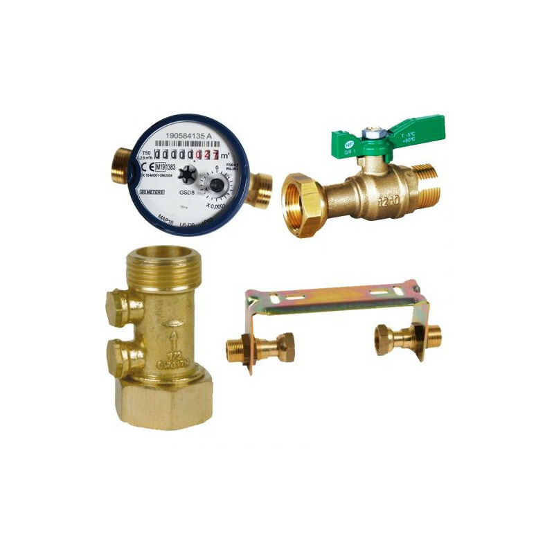 Kit compteur eau froide avec robinet compteur nf, clapet anti-pollution et support Arcanaute