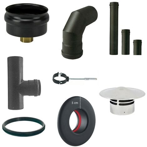 Kit CON CAPPELLO Scarico Fumi Per Stufa A Pellet diam 80 Completo Di Guarnizioni
