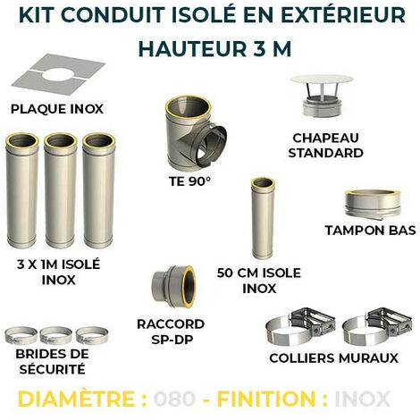 KIT CONDUIT ISOLE EN EXTERIEUR - 3 MÈTRES | 80 - Inox